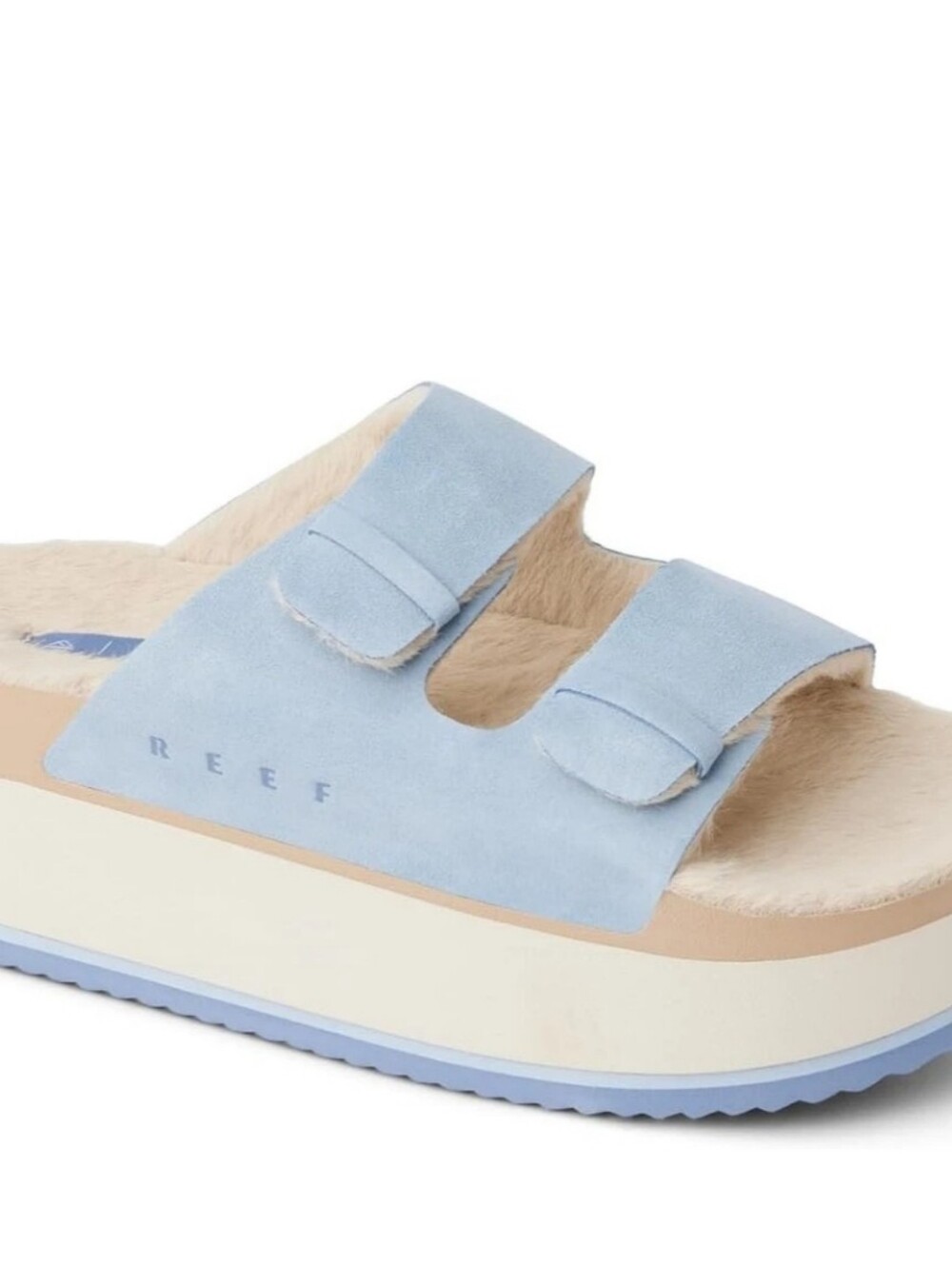 NEW! Reef Light Blue Shearling Platform Slide Mules sz 8 NWT - Picture 3 of 12